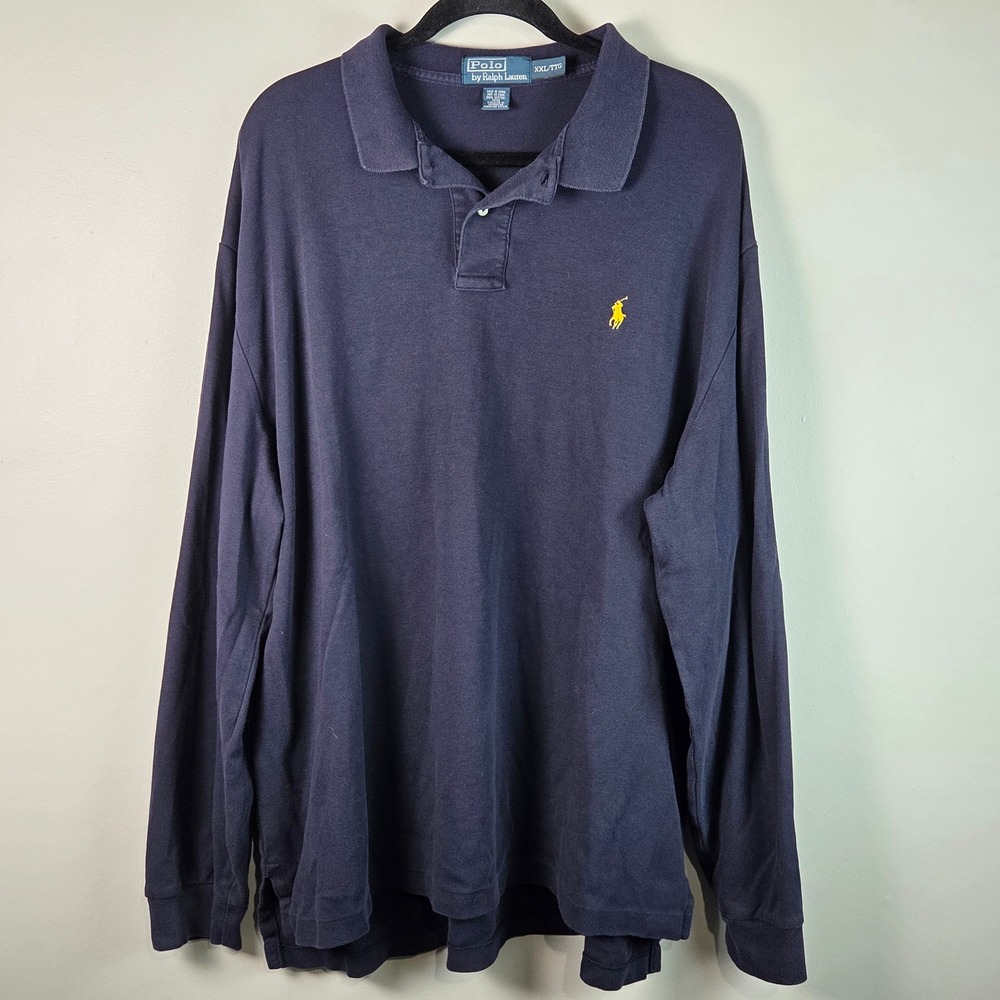 Polo Ralph Lauren Long Sleeve Polo Mens XXL Navy Blue Classic Cotton